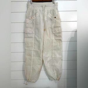Athleta x Alicia Keys Womens Utility Cargo Pants Size 4 Cream High Waisted Small